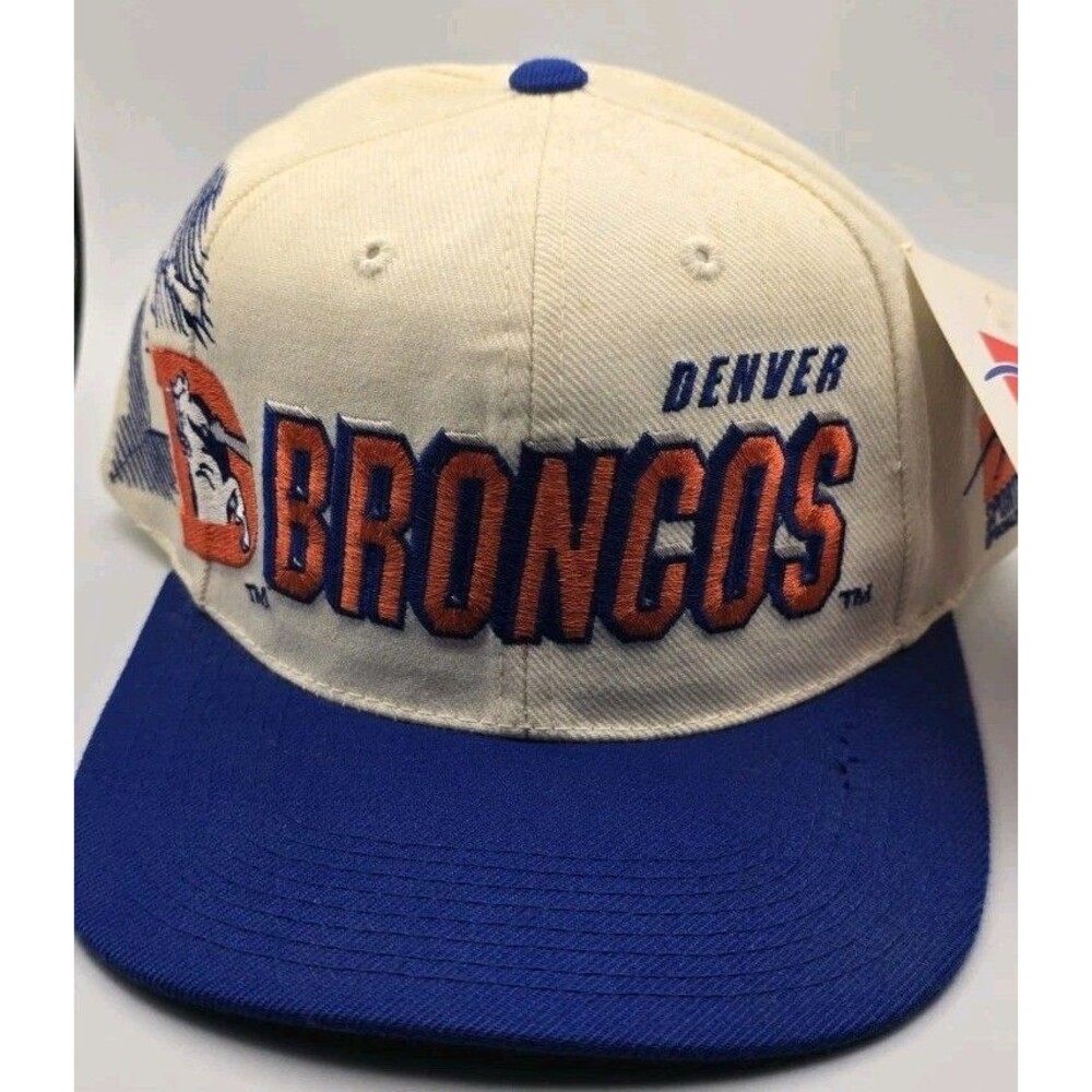 Vintage 90s Sports Specialties Denver Broncos Shadow Snapback Hat Ivory Blue NWT